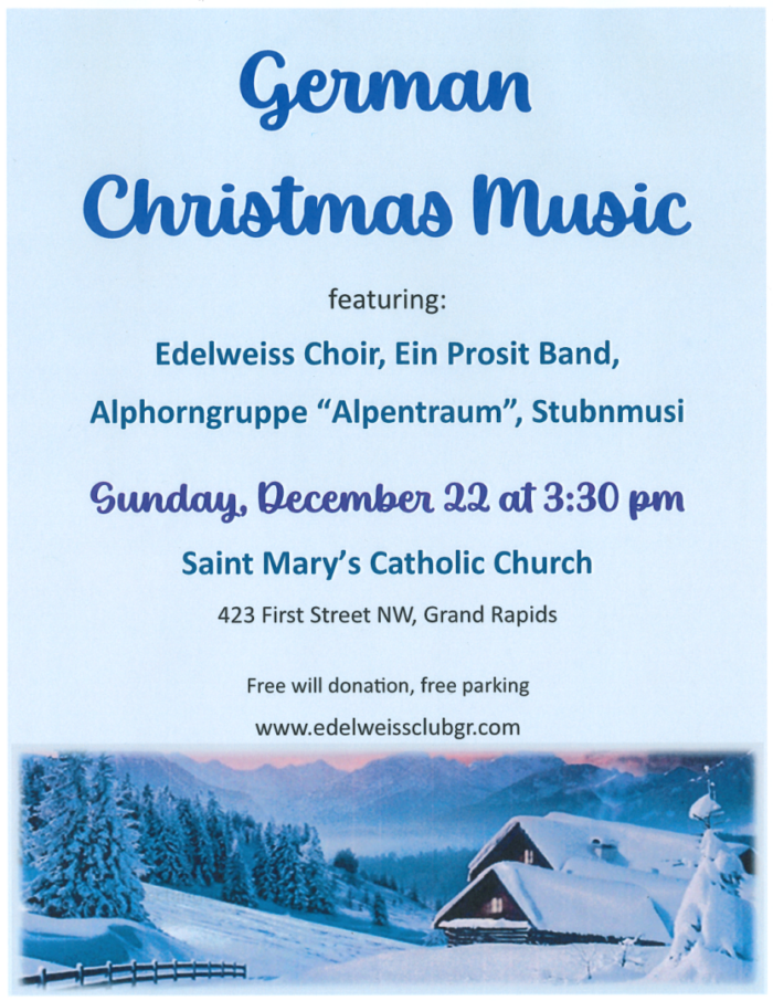 Concert: German Christmas Music
Sunday, December 22, 3:30 pm